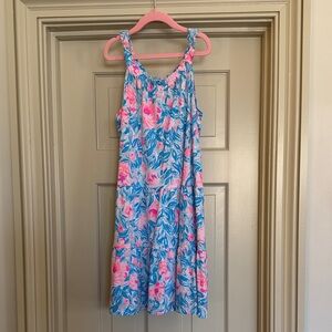Lilly Pulitzer Blue and Pink Floral Girls Midi Dress